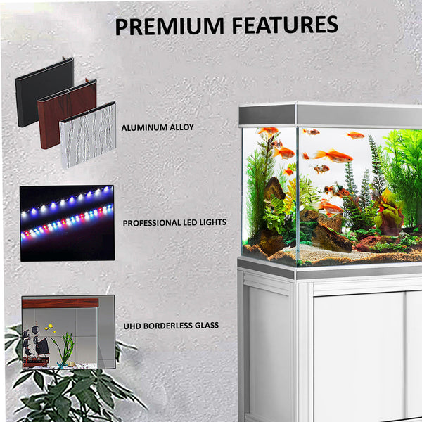 Aqua Dream 200 Gallon Aquarium White and Silver with Premium Filtration System