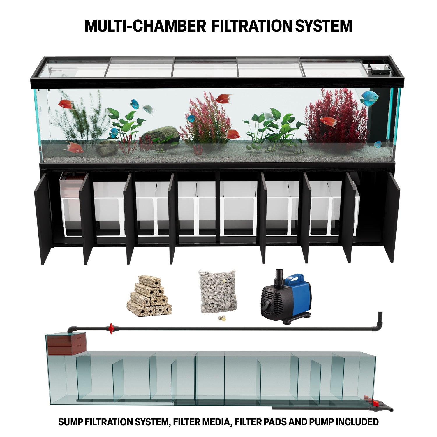 Aqua Dream Fish Tank 600 Gallon Aquarium Tempered Glass Black