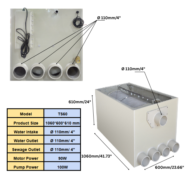 Pond Submerged Macro Drum Filter Filters Ponds Up To 60 Tons At 16,100 GPH