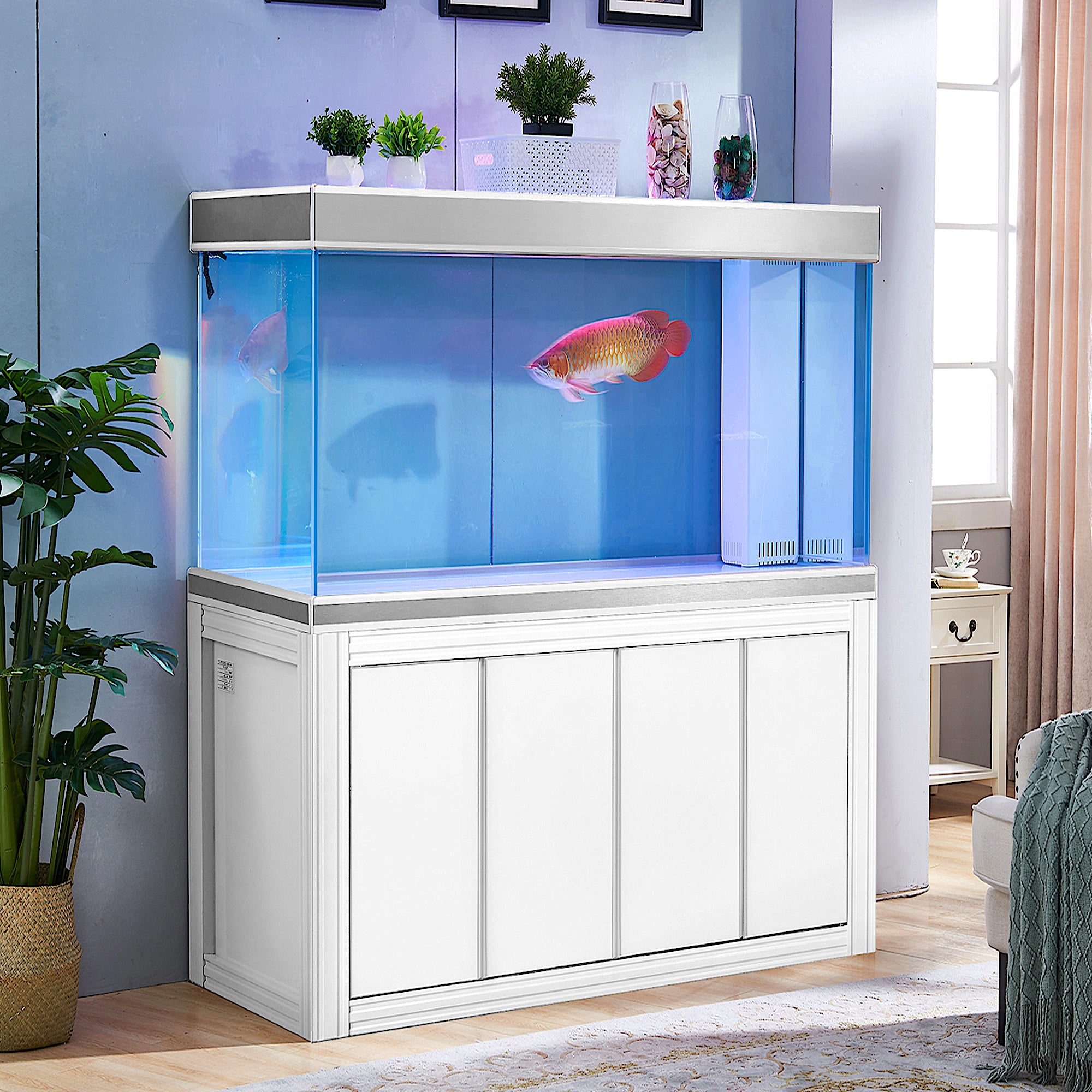Aqua Dream Tempered Glass Aquarium 260 Gallon Fish Tank White and Silver with Premium Filtration System