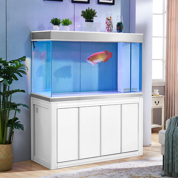 Aqua Dream Tempered Glass Aquarium 260 Gallon Fish Tank White and Silver with Premium Filtration System