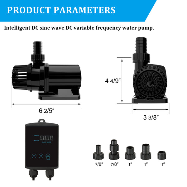 Aqua Dream 1585 GPH External & Submersible Water Pump 50W Variable Frequency with External Controller