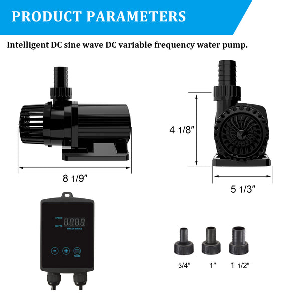 Aqua Dream 3435 GPH External & Submersible Water Pump 105W Variable Frequency with External Controller