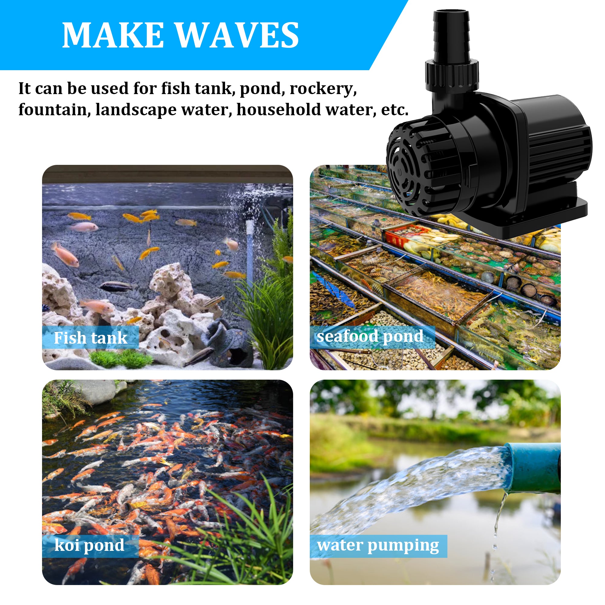 Aqua Dream 396 GPH External & Submersible Water Pump 12W Variable Frequency with External Controller