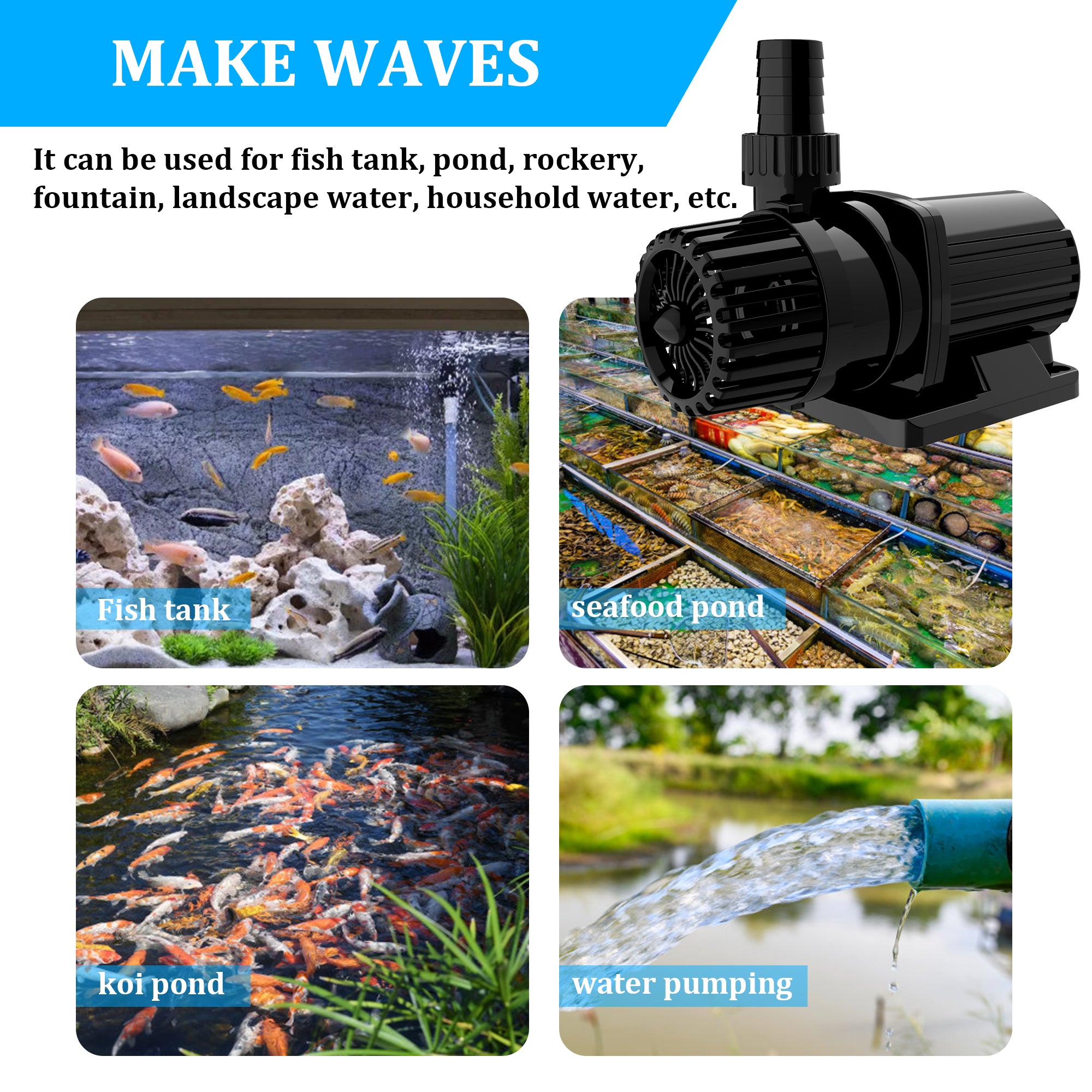 Aqua Dream 1585 GPH External & Submersible Water Pump 50W Variable Frequency with External Controller