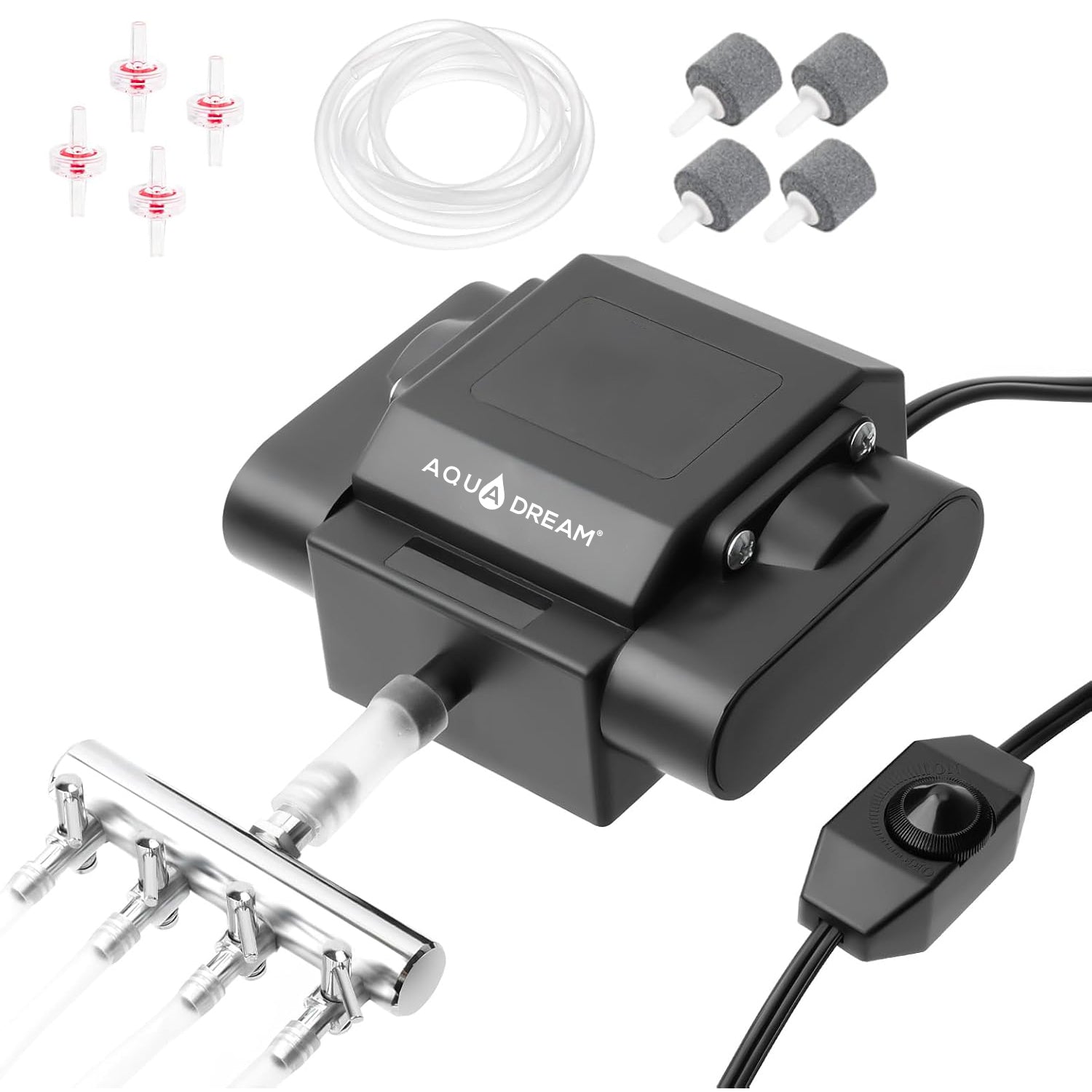 10W Oxygen Air Pump Output 4×59 GPH, 4-Outlet Adjustable Aerator Pump for Aquariums & Ponds up to 600 Gallons