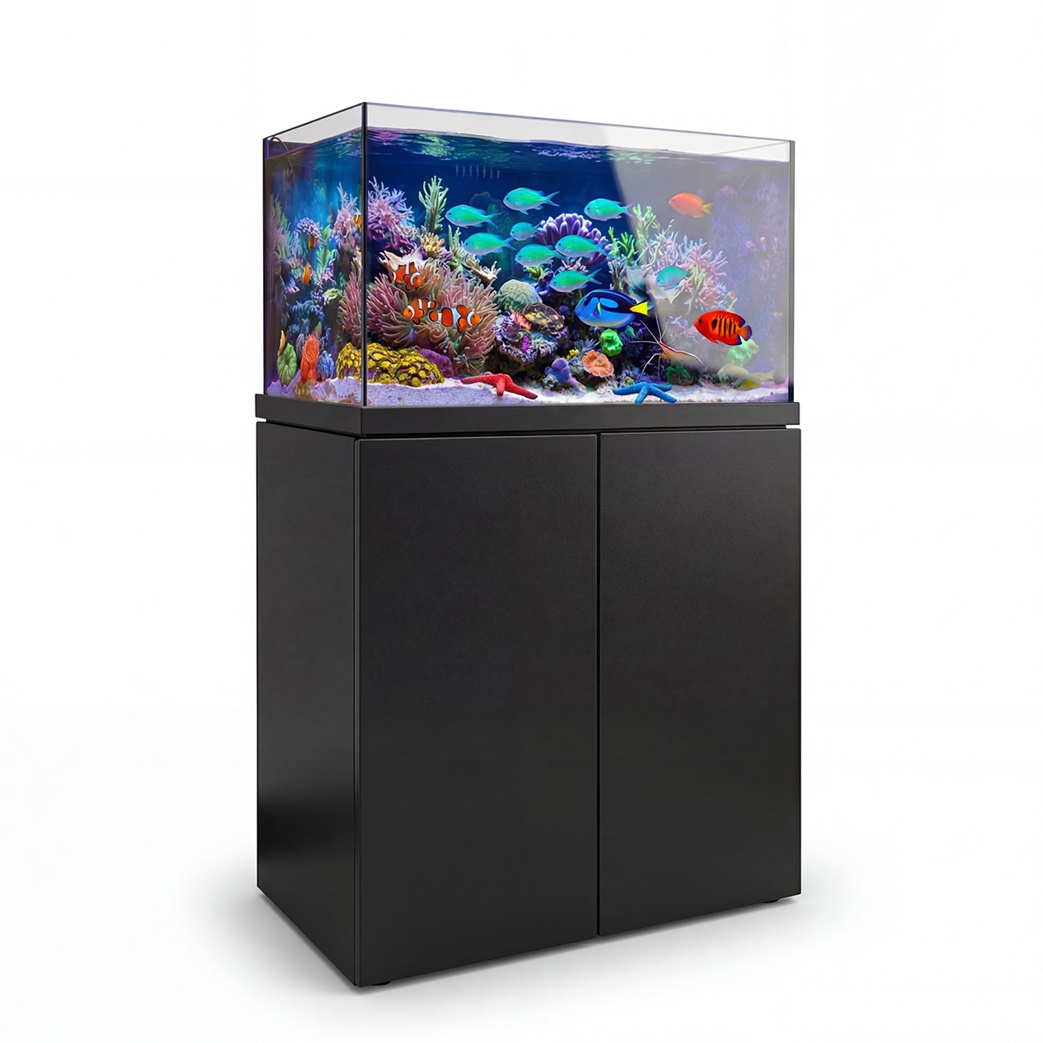 Aqua Dream Coral Reef Aquarium Tempered Glass 90 Gallon Tank Complete Set Black including one Coral light