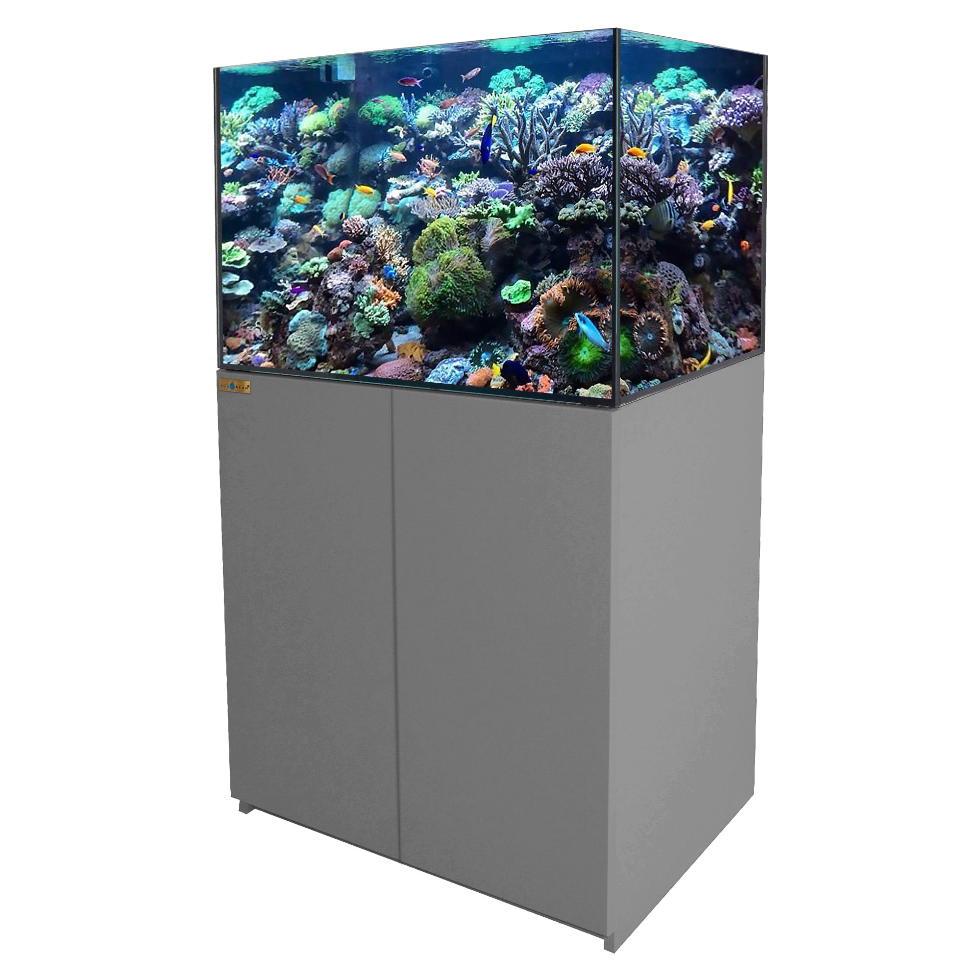 100 Gallon Coral Reef Aquarium Ultra Clear Glass Tank & Built in Sump Silver