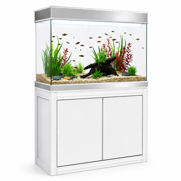 Aqua Dream 110 Gallon Tank Tempered Glass Aquarium White and Silver with Premium Filtration System