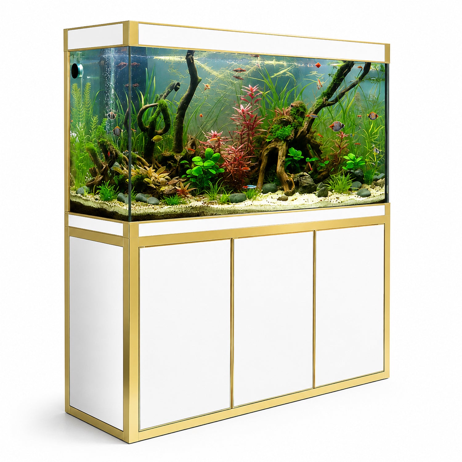 Aqua Dream 135 Gallon Tempered Glass Aquarium White and Gold