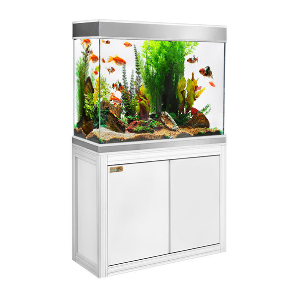 Aqua Dream 110 Gallon Tempered Glass Aquarium White and Silver with Premium Filtration System