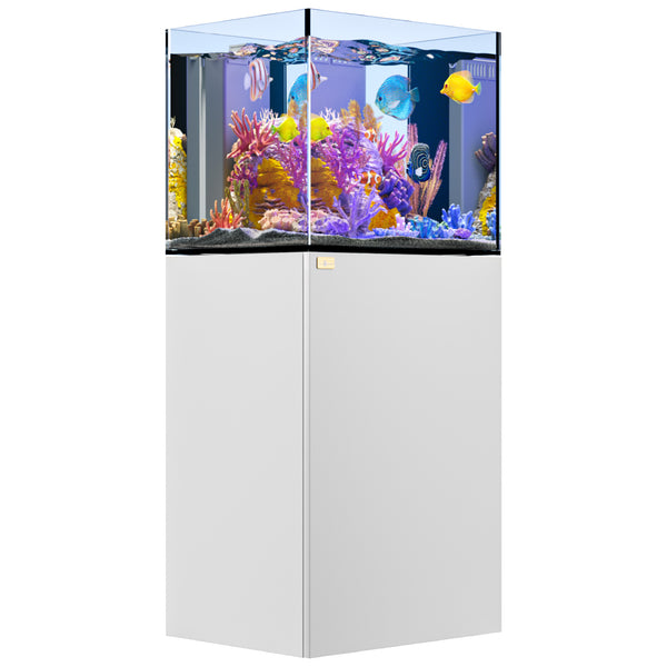 37 Gallon Coral Reef Aquarium Ultra Clear Glass Tank & Built in Sump All White