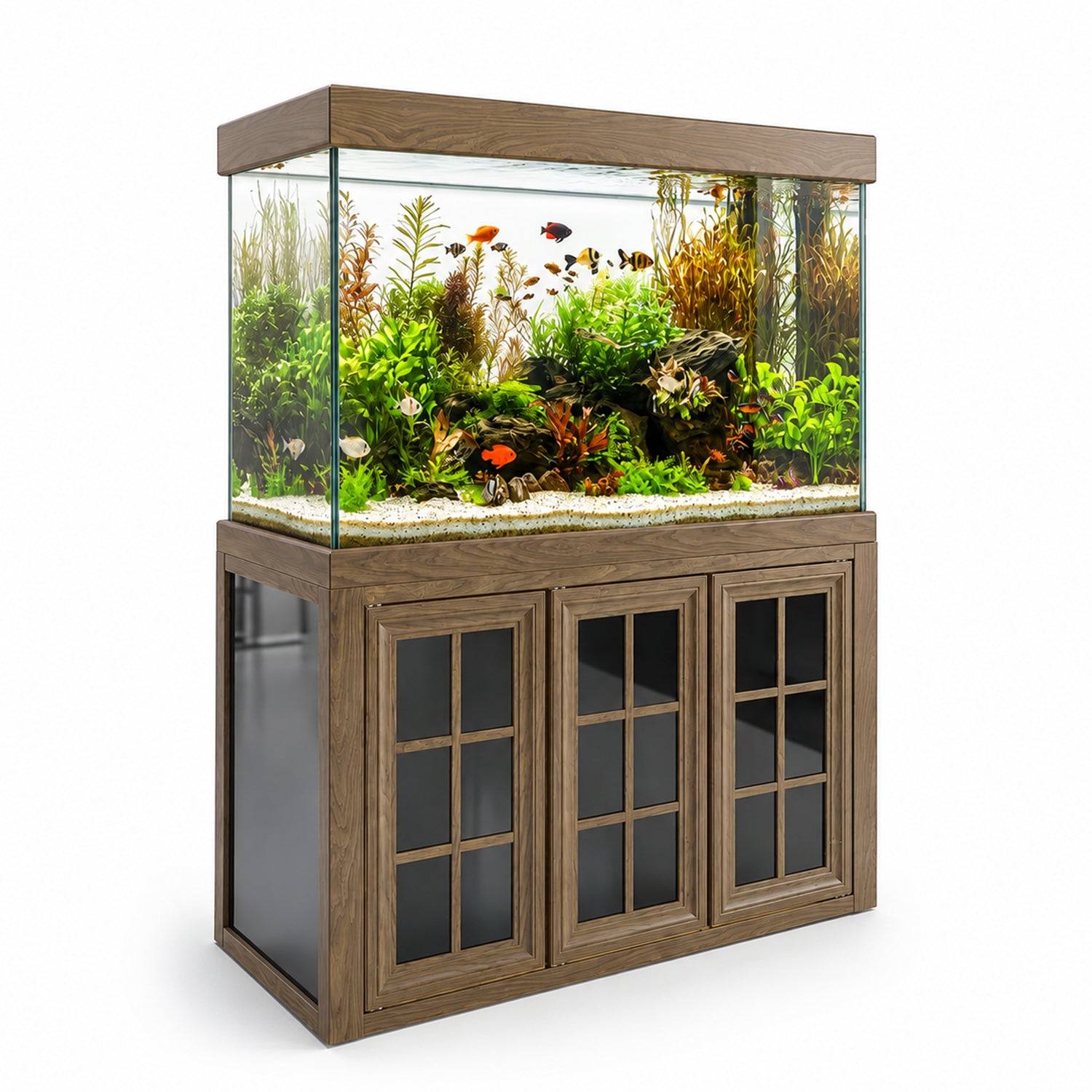 Large 200 gallon glass fish tank with cabinet
