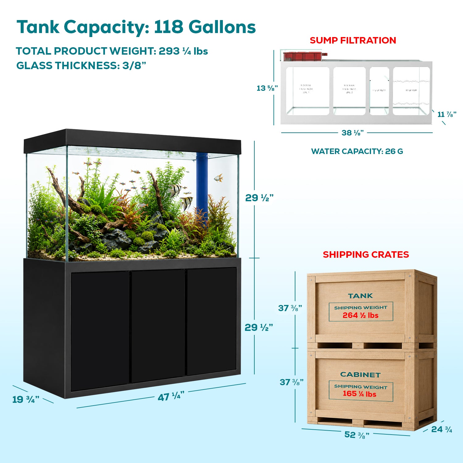 Aqua Dream 135 Gallon Tempered Glass Aquarium Black