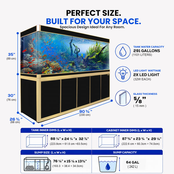 Aqua Dream 400 Gallon Tempered Glass Aquarium Black and Gold