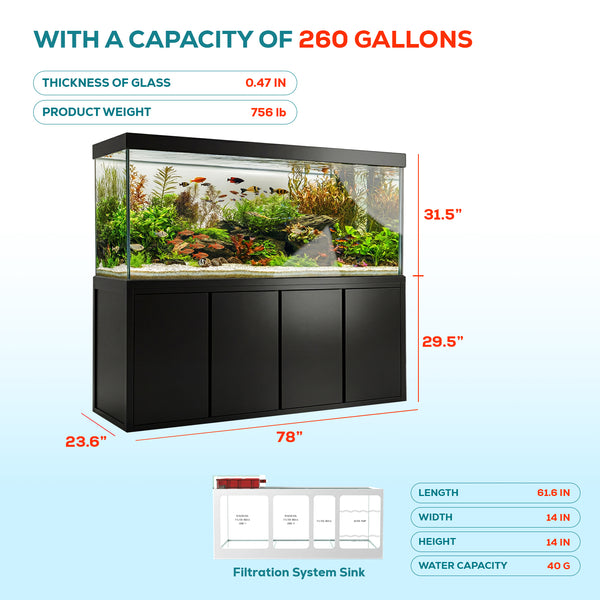260 gallon aquarium with stand sump and LED black