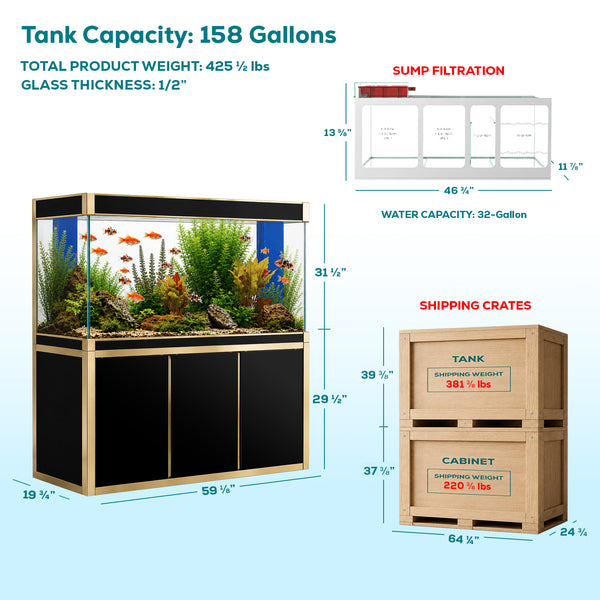 Aqua Dream 175 Gallon Tempered Glass Aquarium Black and Gold