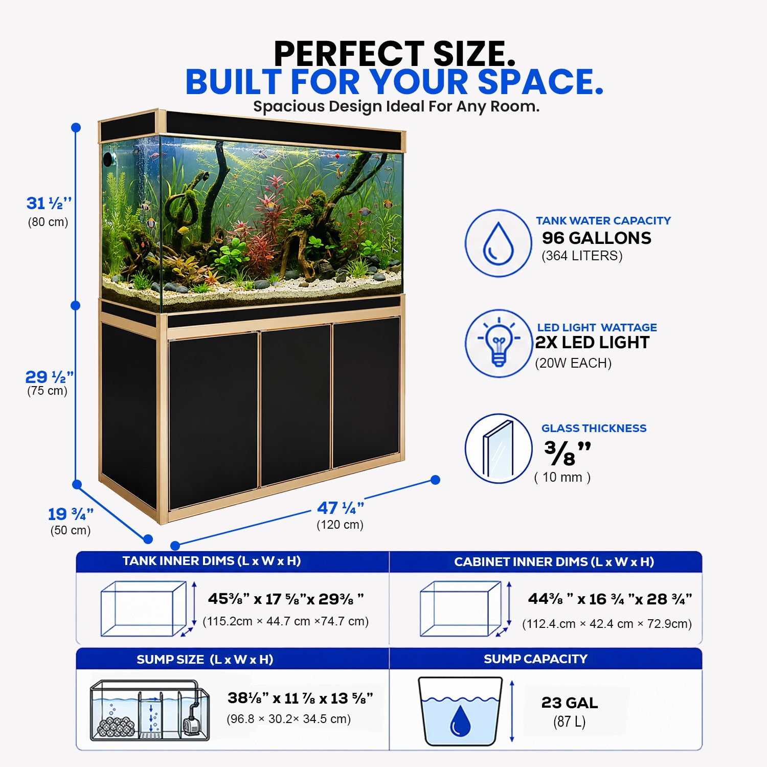 Aqua Dream 135 Gallon Tempered Glass Aquarium Black With Gold
