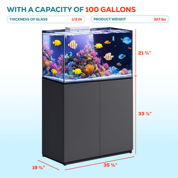 Aqua Dream black coral reef aquarium dimensions and capacity infographic
