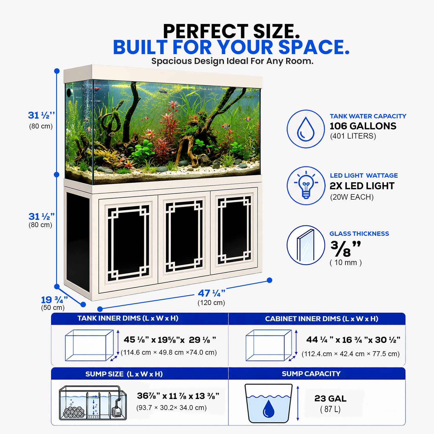Aqua Dream 145 Gallon Tempered Glass Aquarium Silver Edition