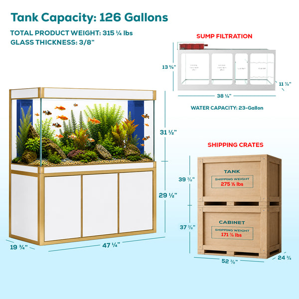 Aqua Dream 135 Gallon Tempered Glass Aquarium White and Gold