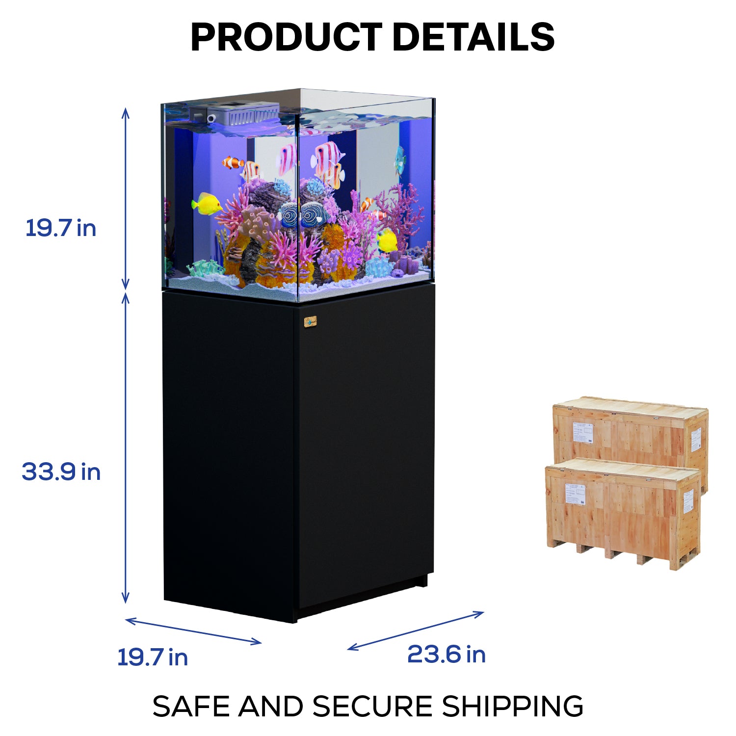 63 Gallon Coral Reef Aquarium Ultra Clear Glass Tank & Built in Sump All Black