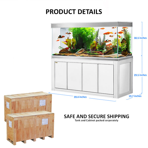Aqua Dream 235 Gallon Tempered Glass Aquarium White & Silver with Premium Filtration System