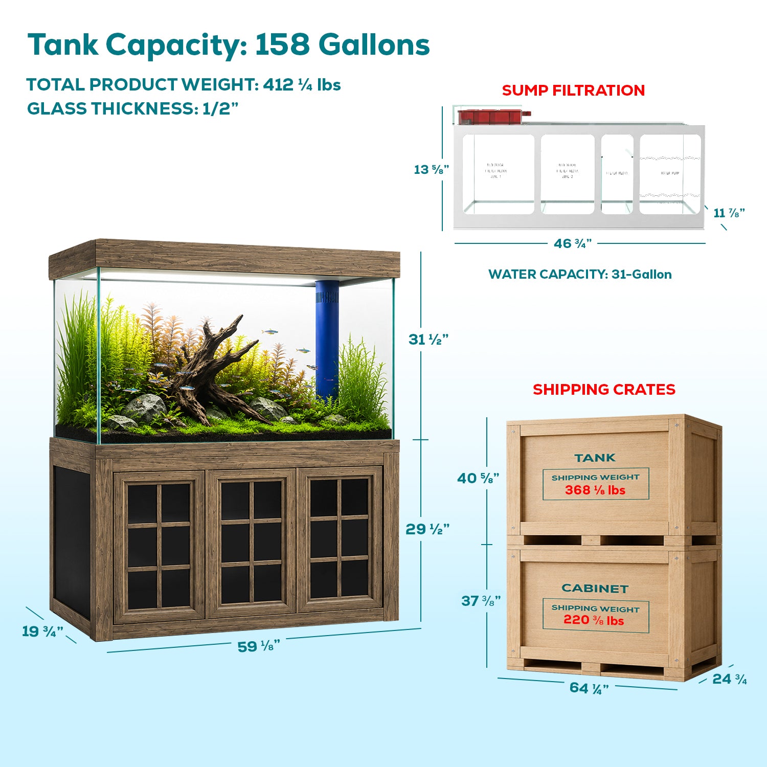 200 Gallon Fish Tank with Stand | Large Glass Aquarium