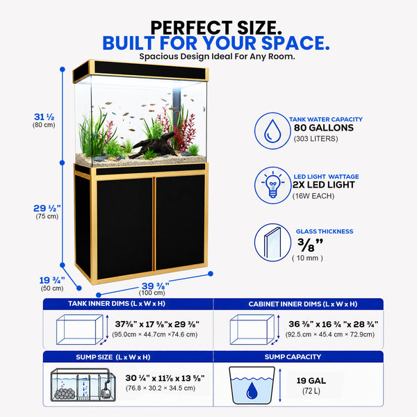 Aqua Dream 100 Gallon Tempered Glass Aquarium Black and Gold