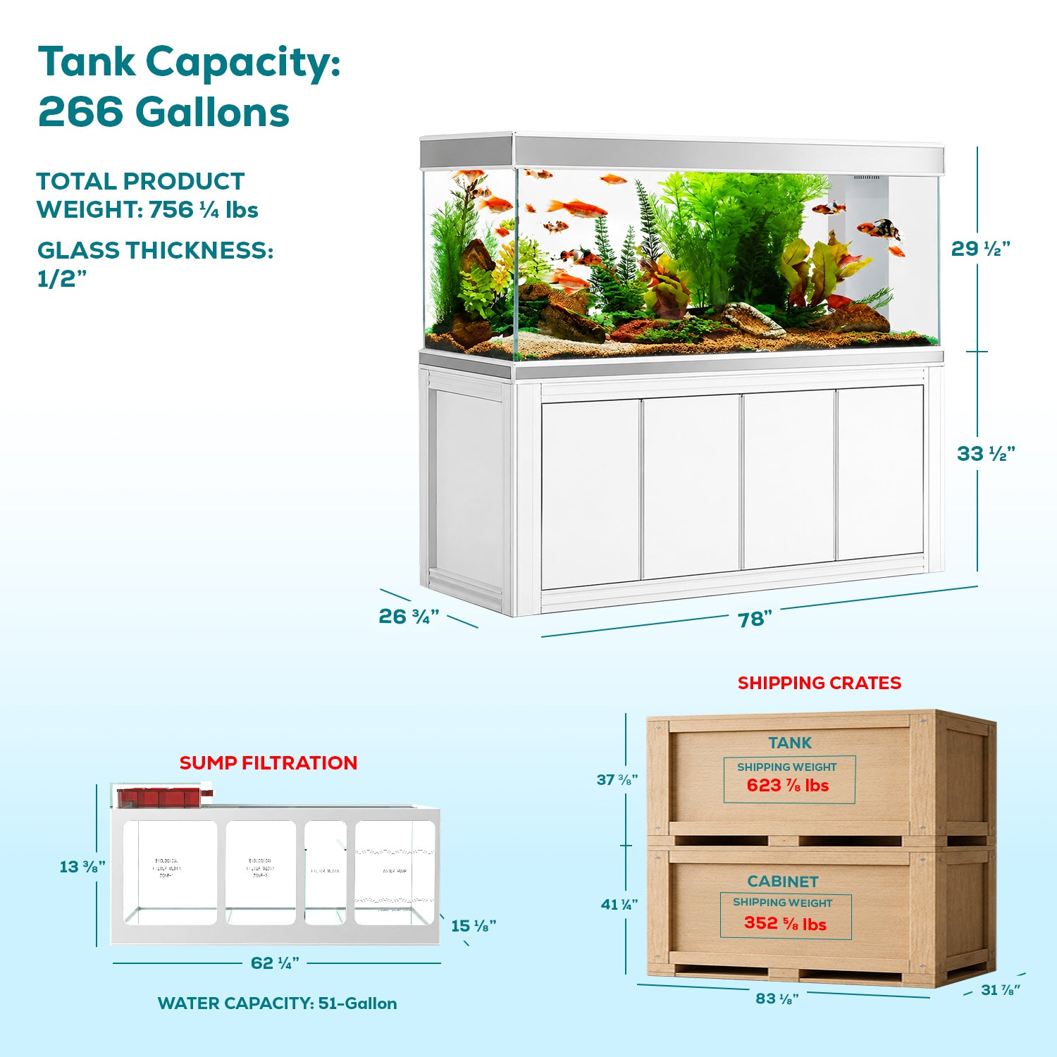 Aqua Dream Tempered Glass Aquarium 260 Gallon Fish Tank White and Silver with Premium Filtration System