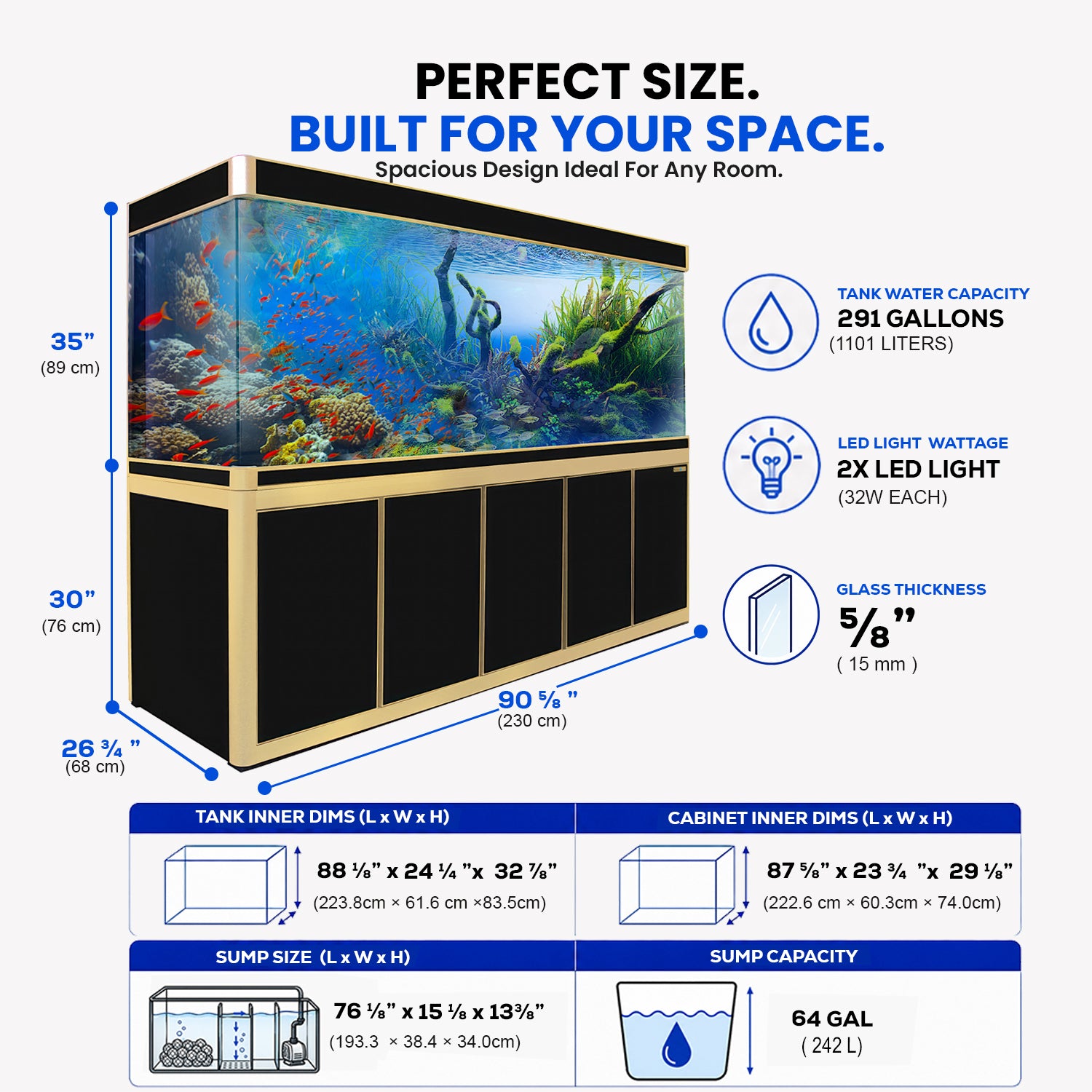 Aqua Dream 400 Gallon Tempered Glass Aquarium Black and Gold  - Updated