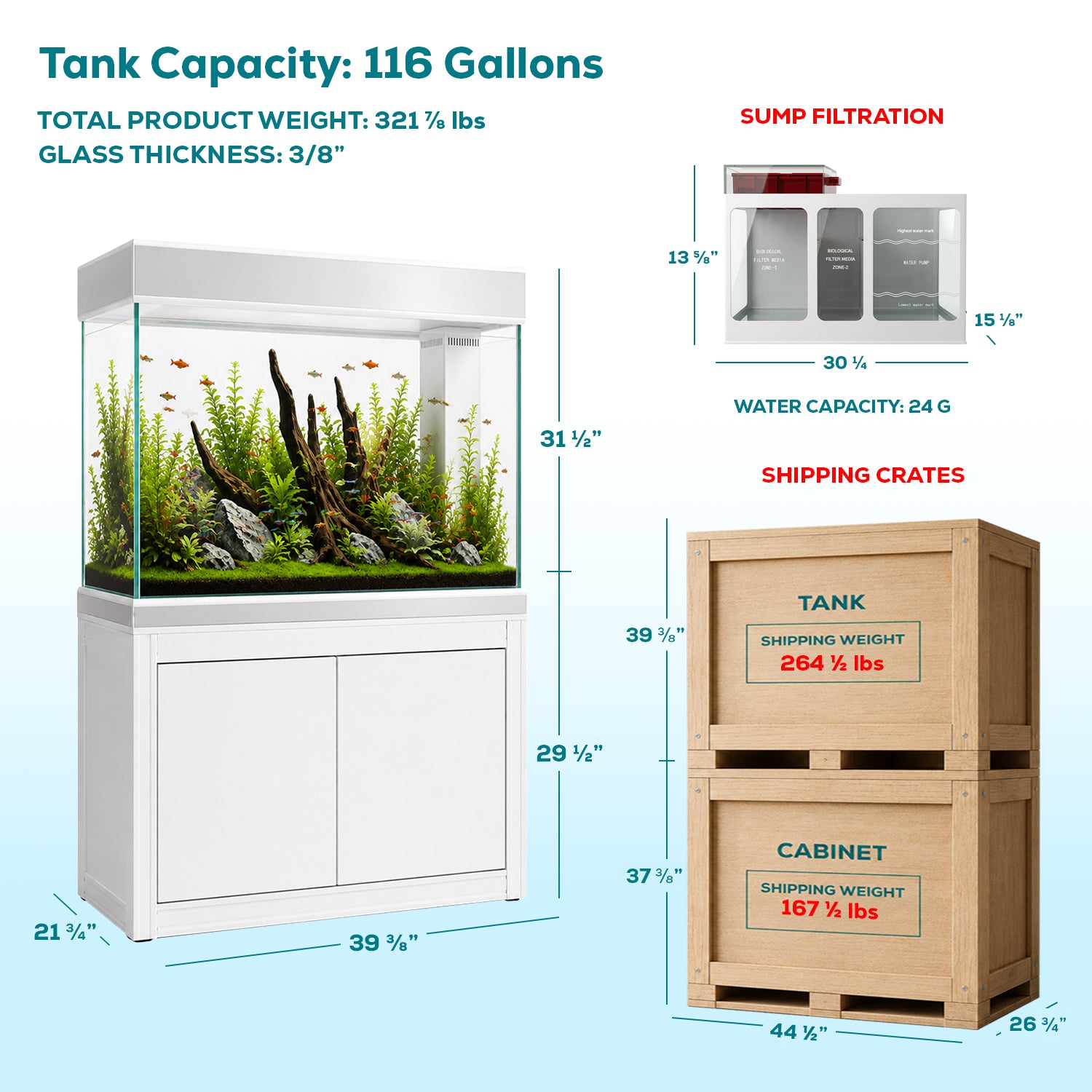 110 Gallon Aquarium with Stand | Premium Glass Fish Tank
