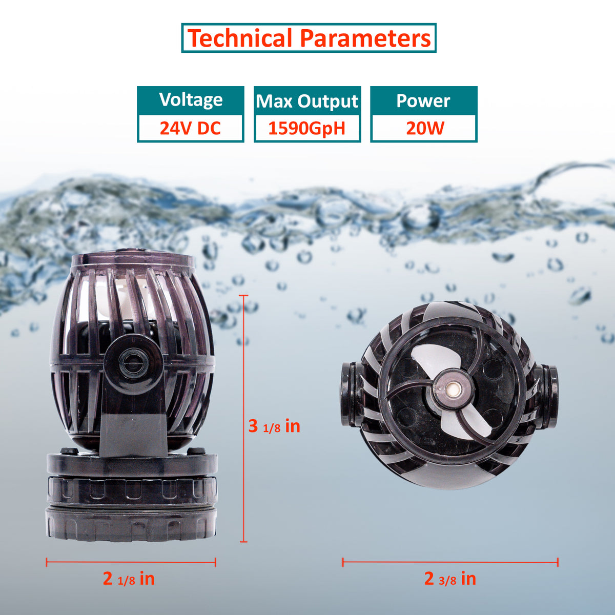 Saltwater Reef Pump JEREPET 2100 GPH DC Wave Maker Pump For Aquarium - 24V Powerhead With Magnetic Mount (20-80 Gal) Aquarium Wave Maker - Foto 3