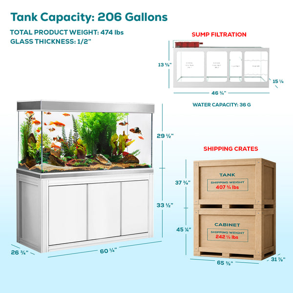 Aqua Dream 200 Gallon Aquarium White and Silver with Premium Filtration System