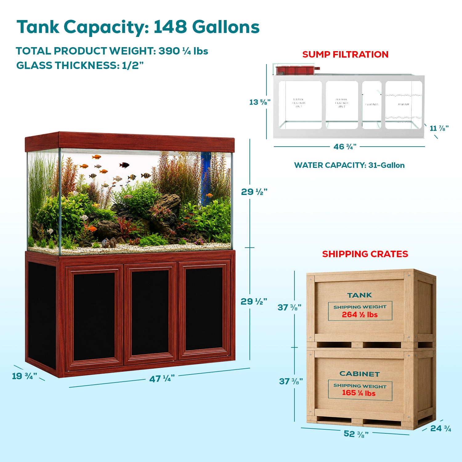 Aqua Dream 200 Gallon Tempered Glass Aquarium Redwood