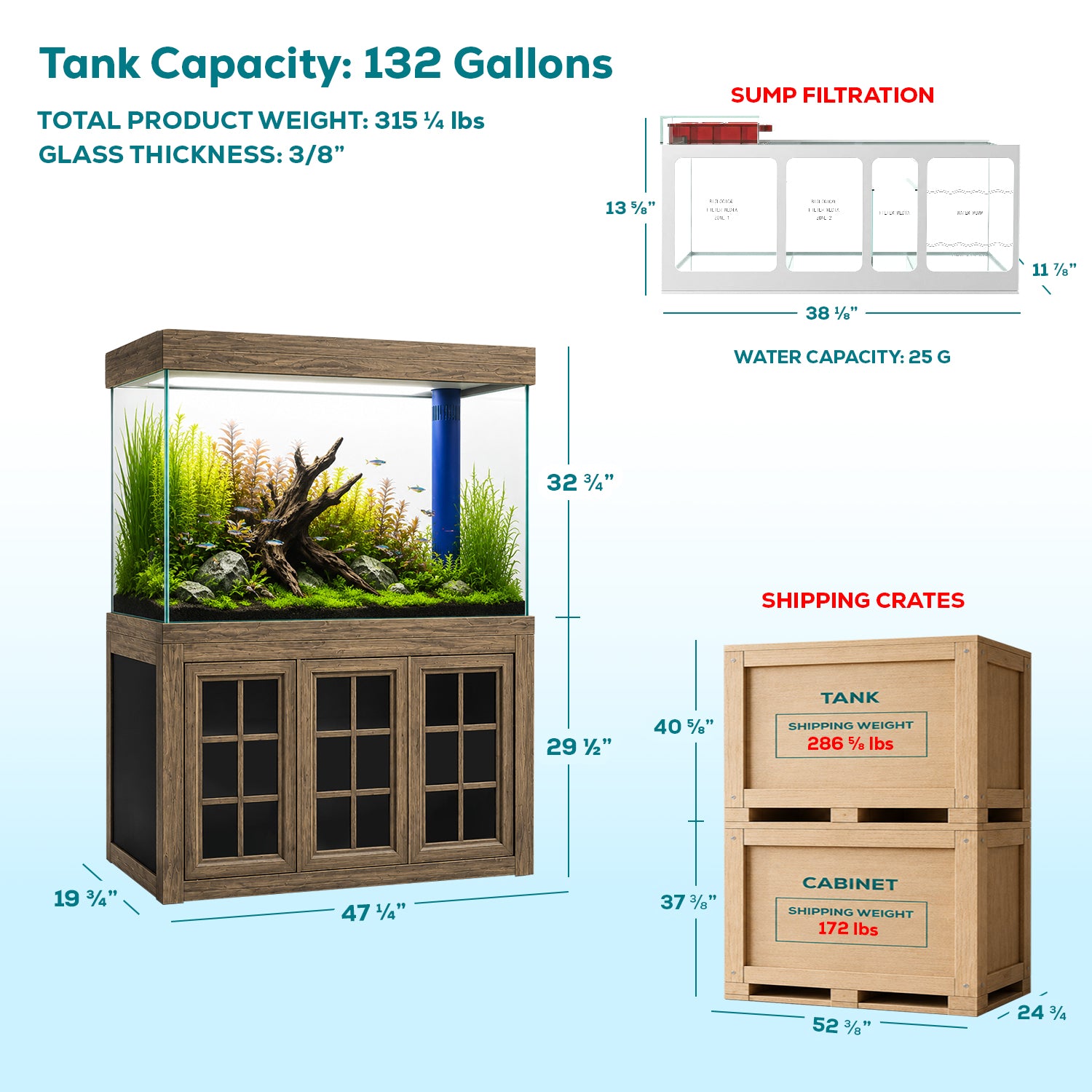 Aqua Dream 145 Gallon Tempered Glass Aquarium Darkwood