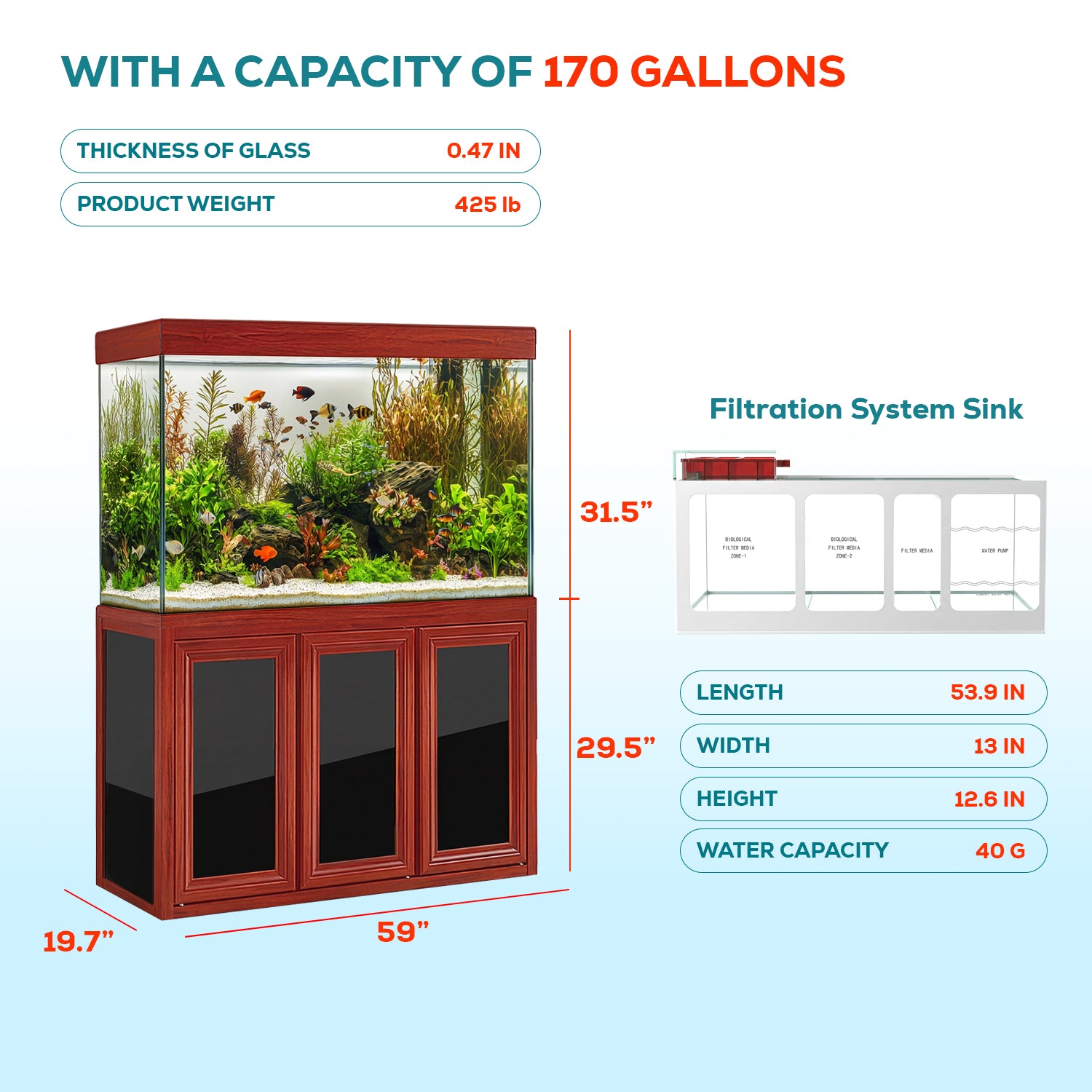 200 gallon aquarium with stand sump and LED redwood