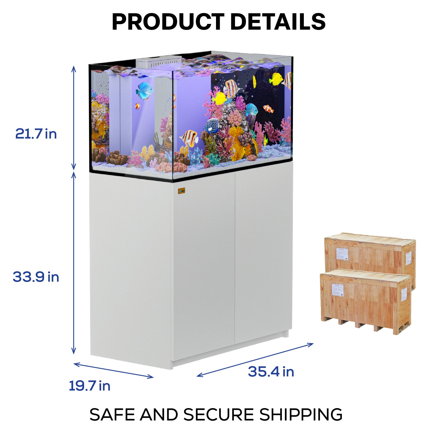 100 Gallon Coral Reef Aquarium Ultra Clear Glass Tank & Built in Sump White