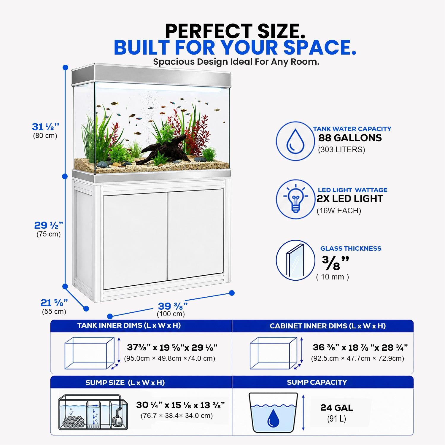 110 gallon aquarium with stand and sump