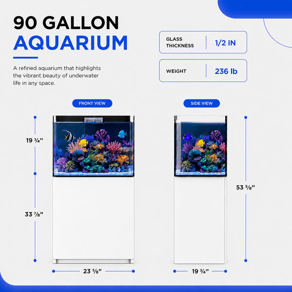 90 Gallon Coral Reef Aquarium Ultra Clear Glass Tank & Built in Sump All White