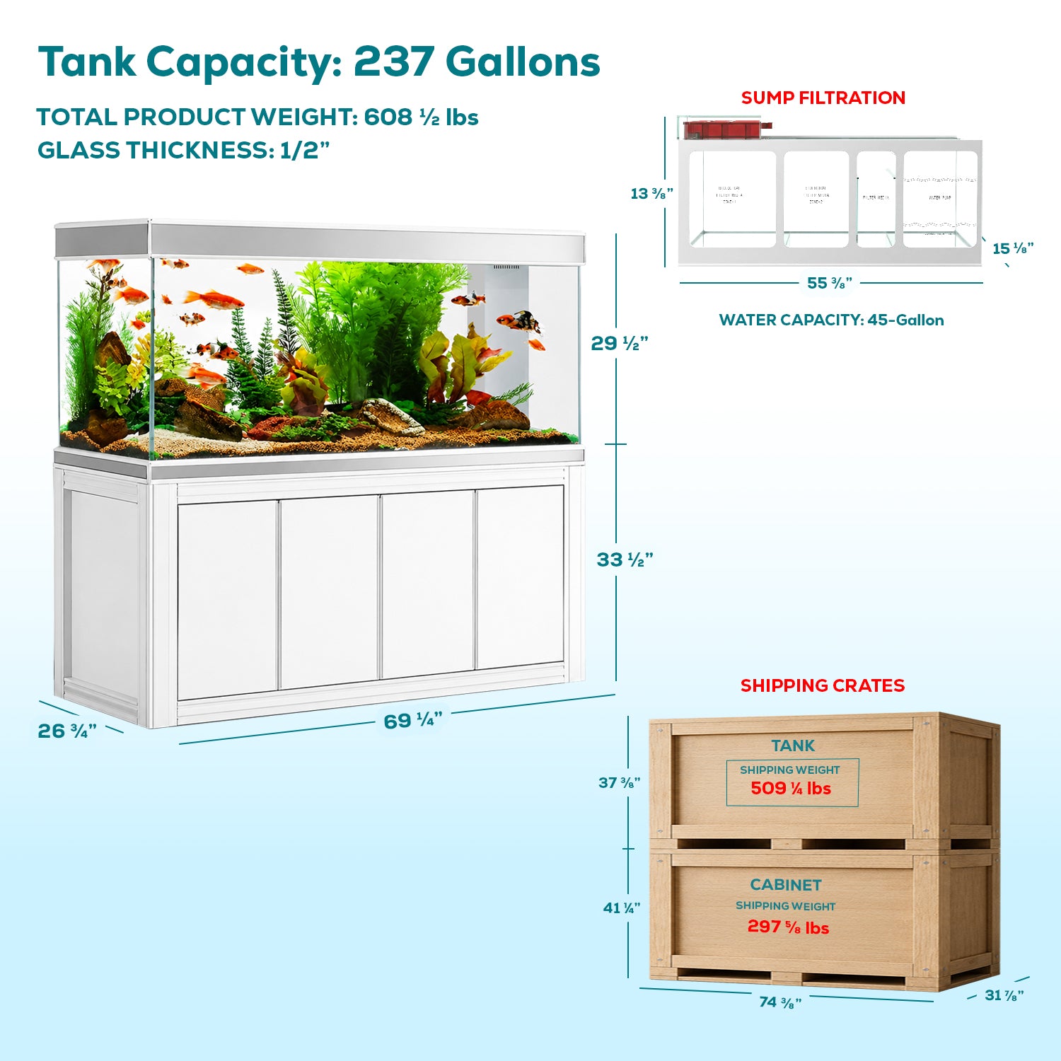 230 Gallon Aquarium with Stand | Large Luxury Fish Tank