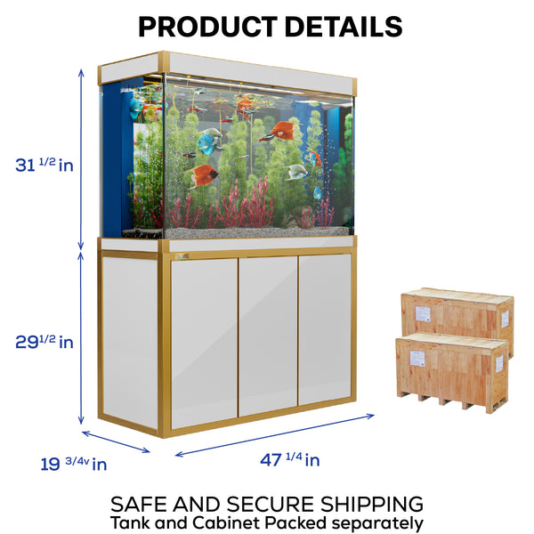 Aqua Dream 135 Gallon Tempered Glass Aquarium White and Gold