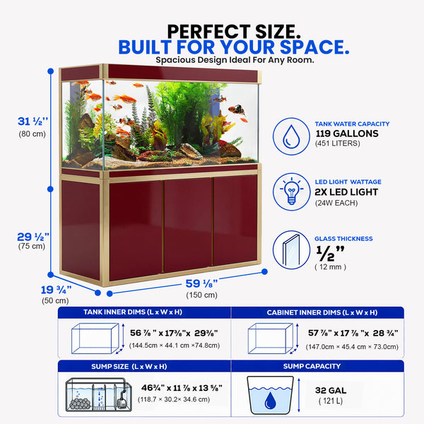 Aqua Dream 175 Gallon Tempered Glass Aquarium Red and Gold
