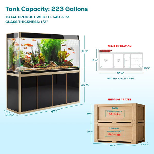 Aqua Dream Fish Tank 220 Gallon Tempered Glass Aquarium Black and Gold