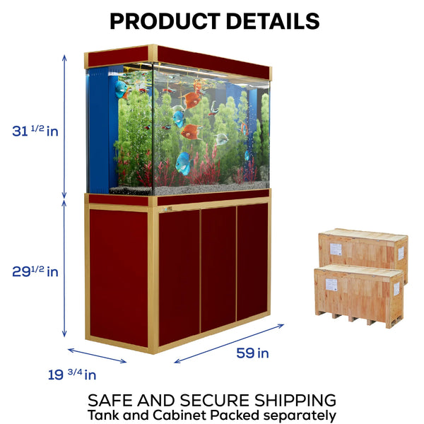 Acuario de vidrio templado Aqua Dream de 175 galones, color rojo y dorado