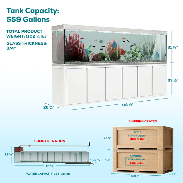 Aqua Dream 500 Gallon Tempered Glass Aquarium White Silver