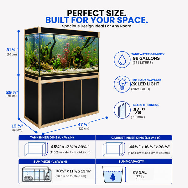 Aqua Dream 135 Gallon Tempered Glass Aquarium Black With Gold
