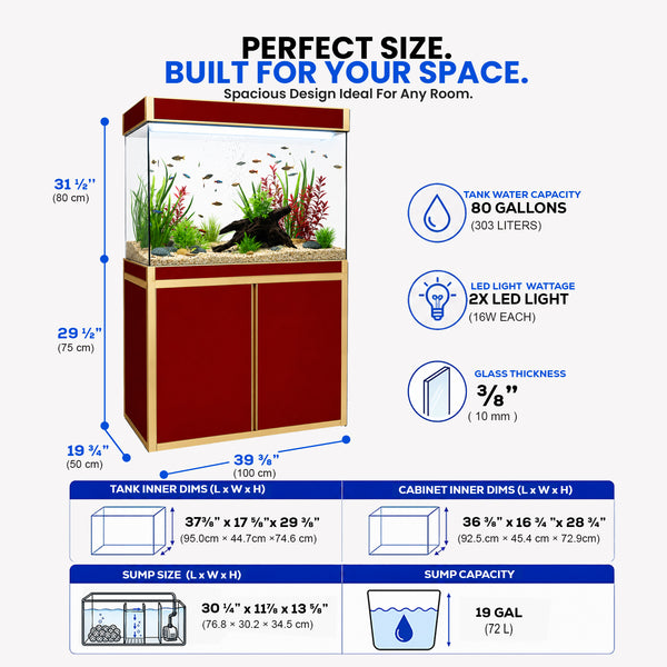Aqua Dream 100 Gallon Tempered Glass Aquarium Red and Gold