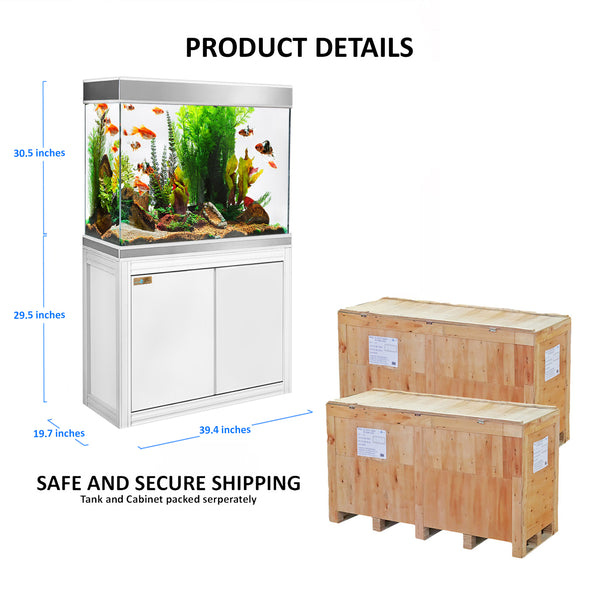 Aqua Dream 110 Gallon Tempered Glass Aquarium White and Silver with Premium Filtration System