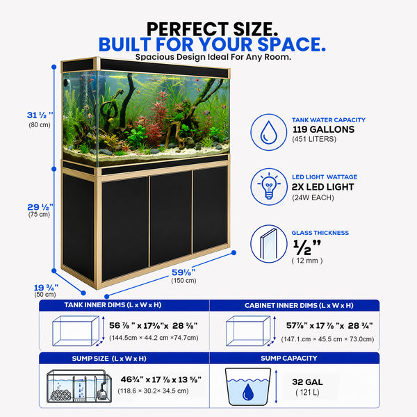 Aqua Dream 175 Gallon Tempered Glass Aquarium Black and Gold